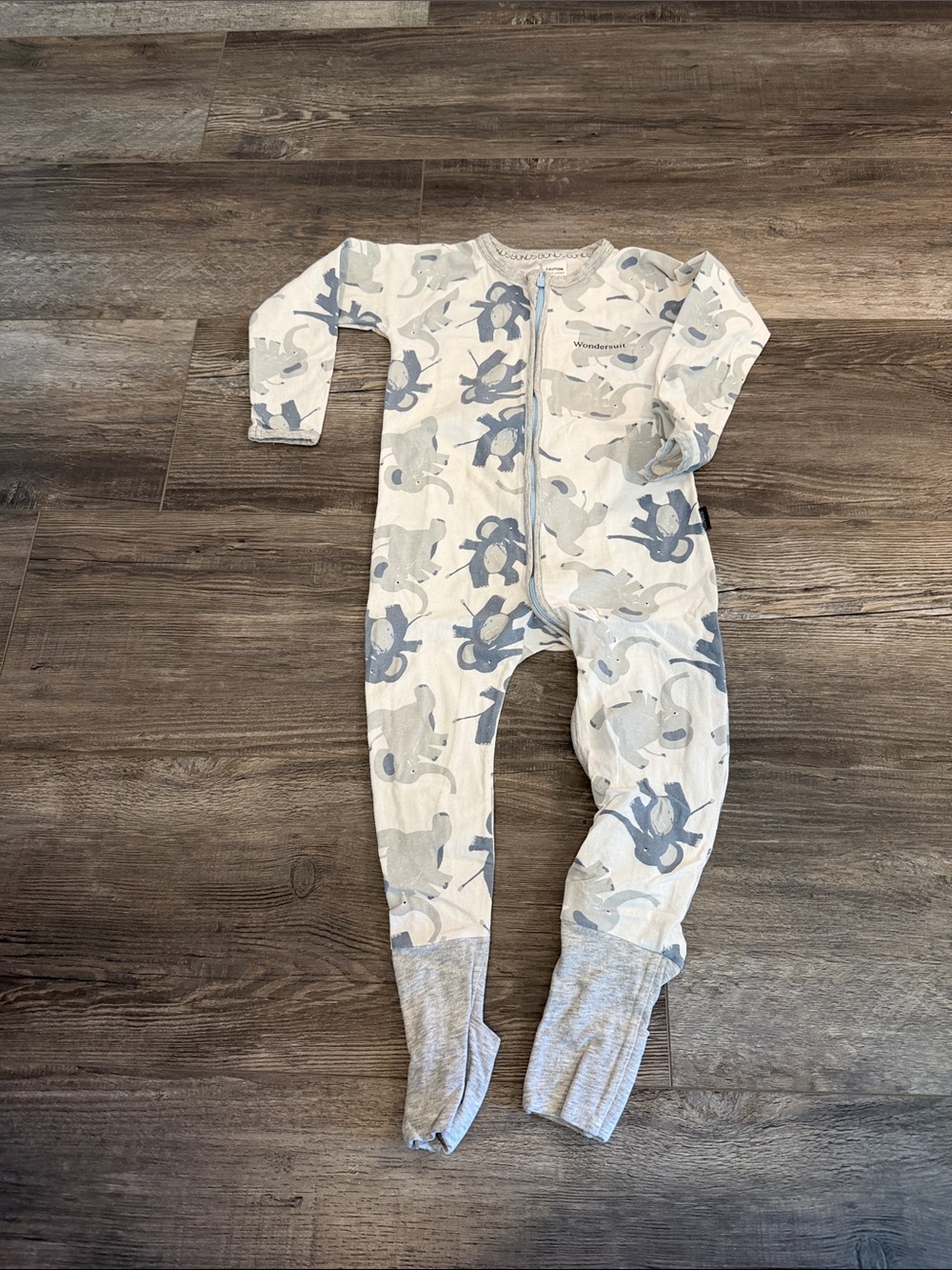 Bonds Cream One-Piece Footie with Blue & Gray Animal Print